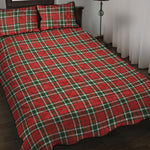 Red Green And White Tartan Pattern Print Quilt Bed Set