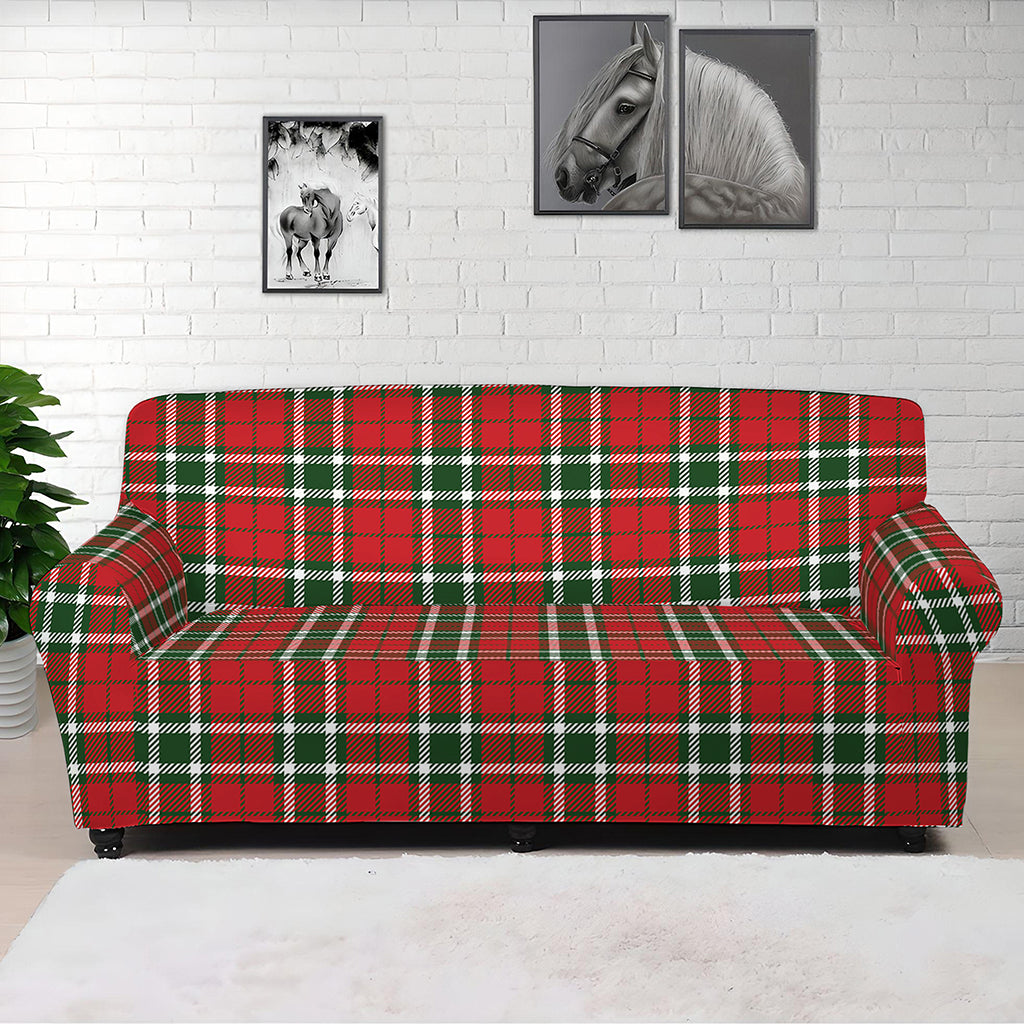 Red Green And White Tartan Pattern Print Sofa Cover