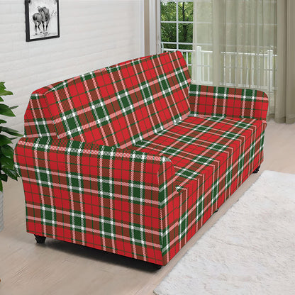 Red Green And White Tartan Pattern Print Sofa Cover