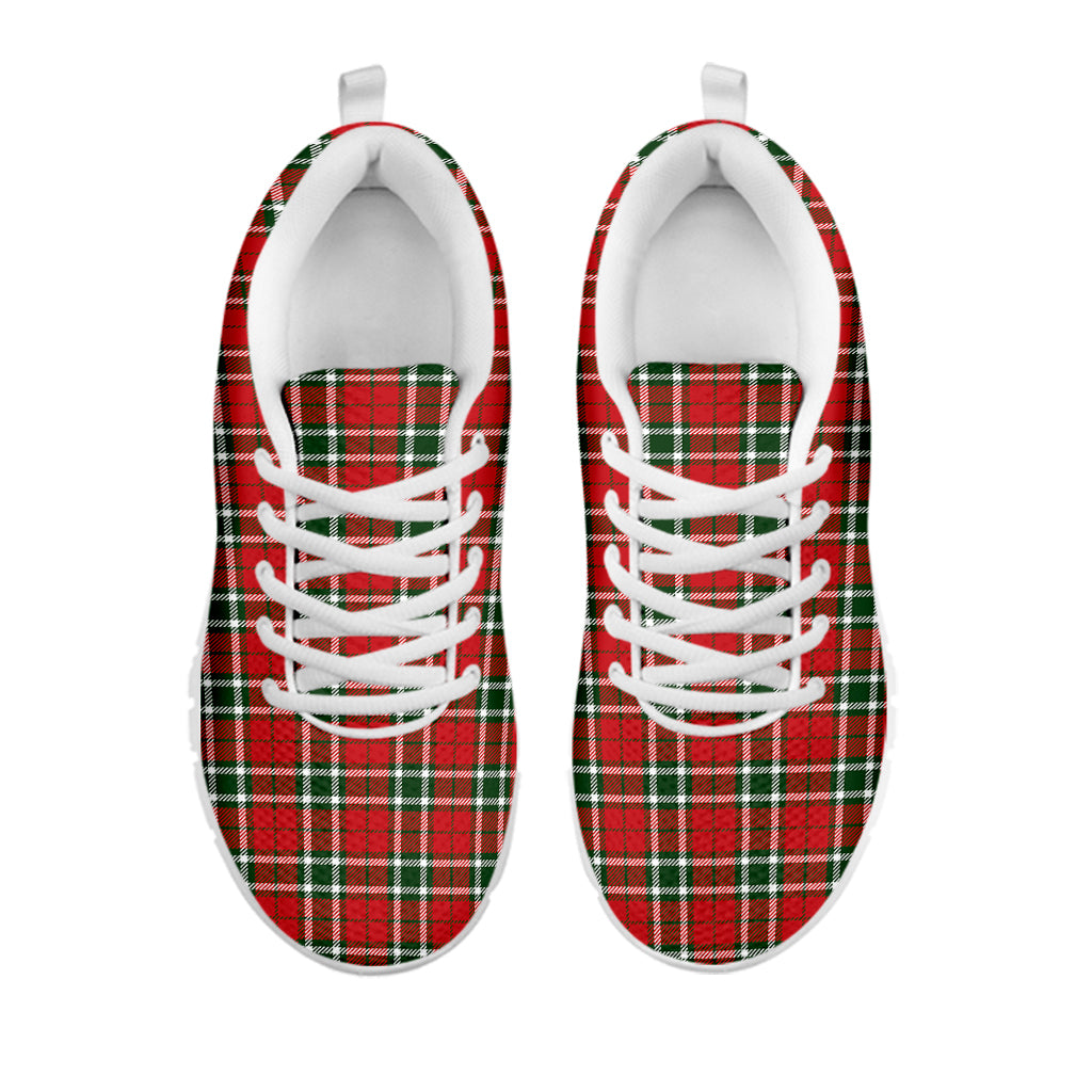 Red Green And White Tartan Pattern Print White Sneakers