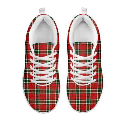Red Green And White Tartan Pattern Print White Sneakers