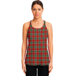 Red Green And White Tartan Pattern Print Women's Racerback Tank Top