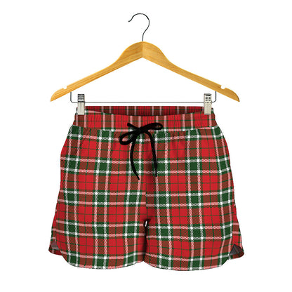 Red Green And White Tartan Pattern Print Women's Shorts
