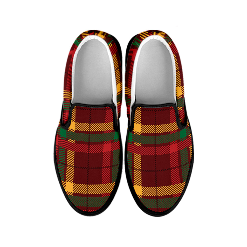 Red Green And Yellow Stewart Print Black Slip On Shoes