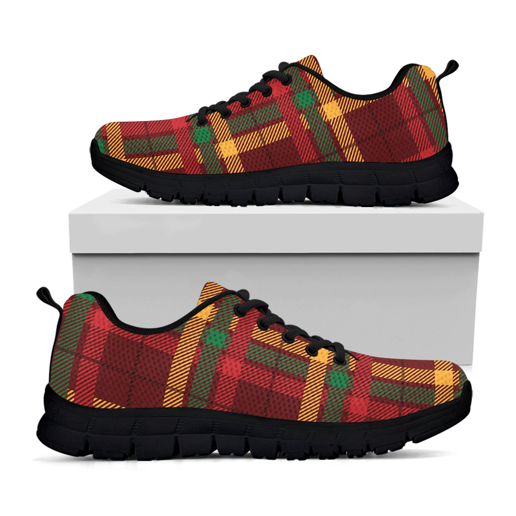 Red Green And Yellow Stewart Print Black Sneakers