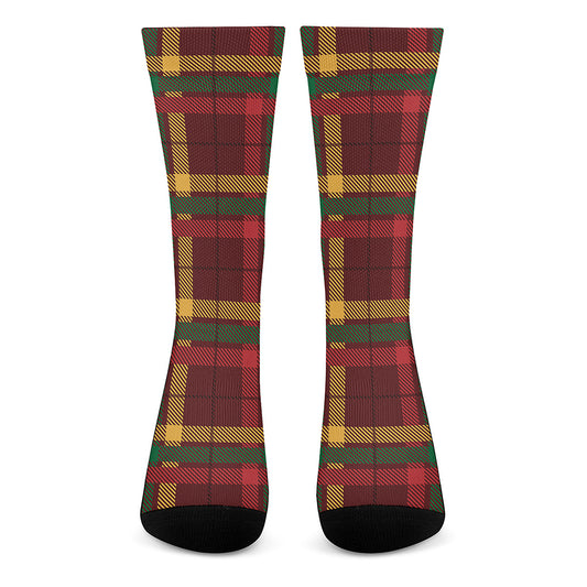 Red Green And Yellow Stewart Print Crew Socks