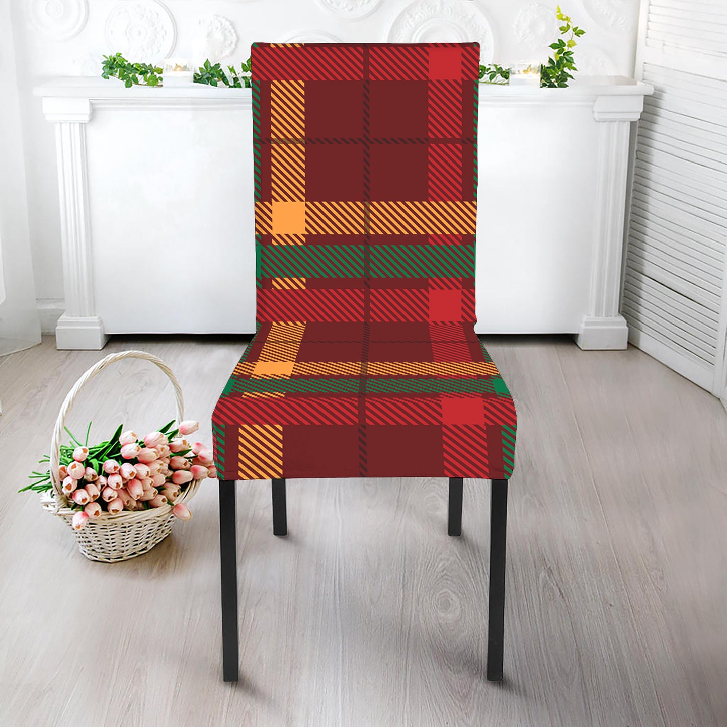 Red Green And Yellow Stewart Print Dining Chair Slipcover