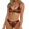 Red Green And Yellow Stewart Print Front Bow Tie Bikini