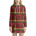 Red Green And Yellow Stewart Print Pullover Hoodie Dress