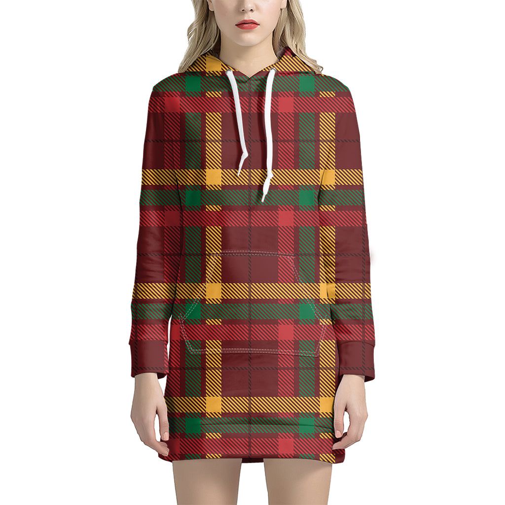 Red Green And Yellow Stewart Print Hoodie Dress