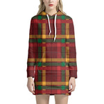 Red Green And Yellow Stewart Print Hoodie Dress