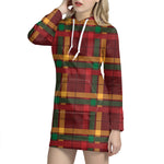 Red Green And Yellow Stewart Print Hoodie Dress