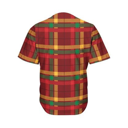 Red Green And Yellow Stewart Print Men's Baseball Jersey