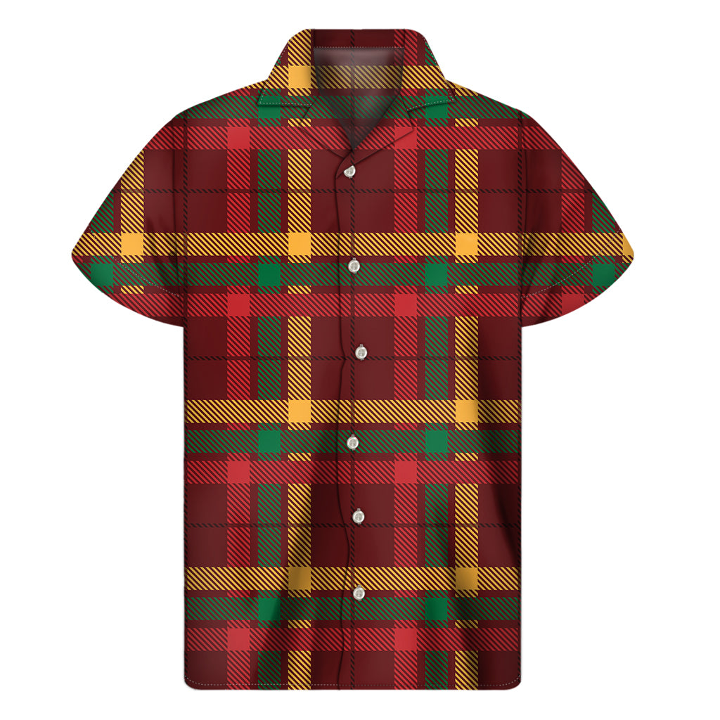 Red Green And Yellow Stewart Print Men's Short Sleeve Shirt