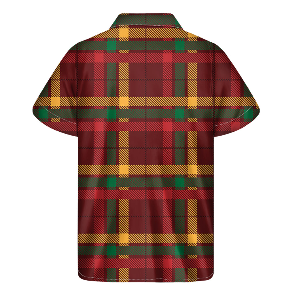 Red Green And Yellow Stewart Print Men's Short Sleeve Shirt