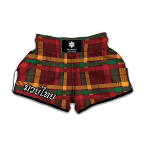 Red Green And Yellow Stewart Print Muay Thai Boxing Shorts