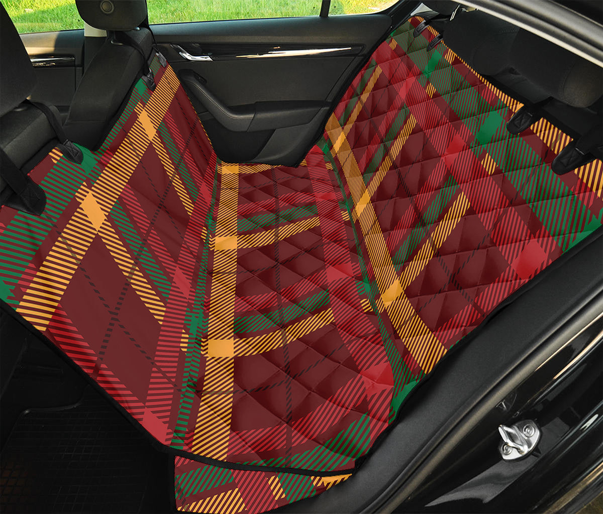 Red Green And Yellow Stewart Print Pet Car Back Seat Cover