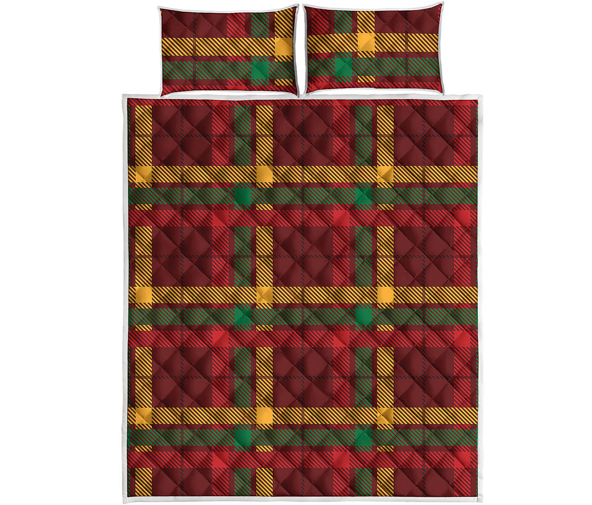 Red Green And Yellow Stewart Print Quilt Bed Set