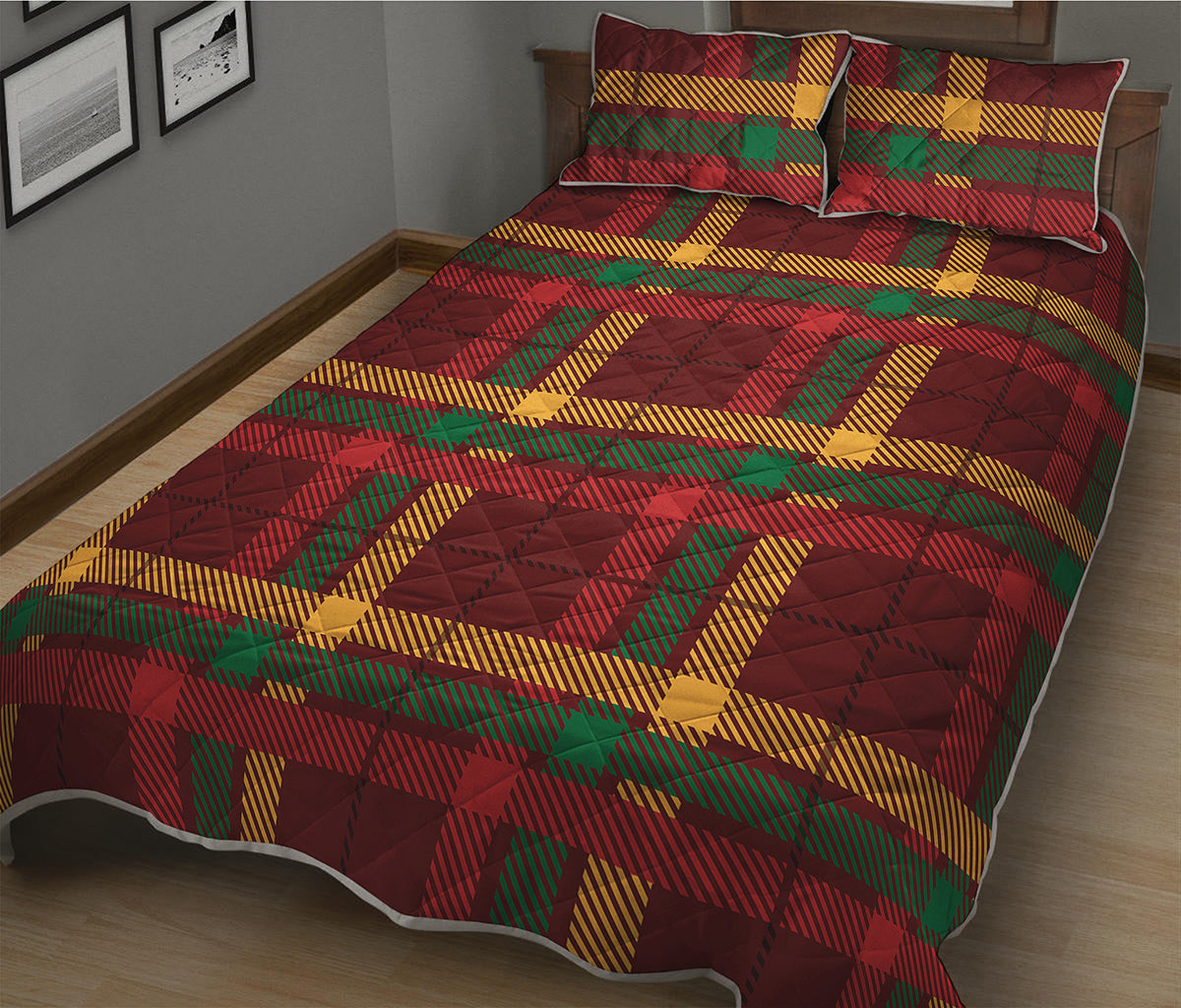 Red Green And Yellow Stewart Print Quilt Bed Set