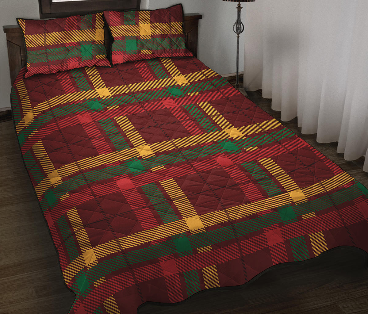 Red Green And Yellow Stewart Print Quilt Bed Set