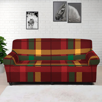 Red Green And Yellow Stewart Print Sofa Cover
