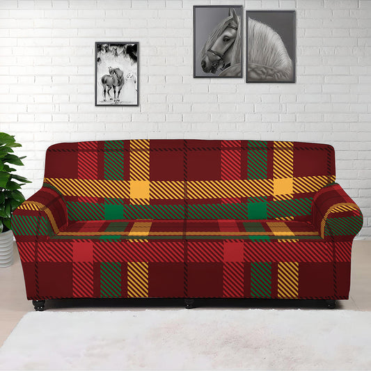Red Green And Yellow Stewart Print Sofa Cover