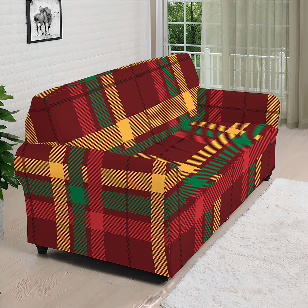 Red Green And Yellow Stewart Print Sofa Cover