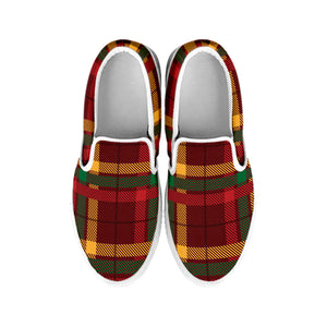 Red Green And Yellow Stewart Print White Slip On Shoes