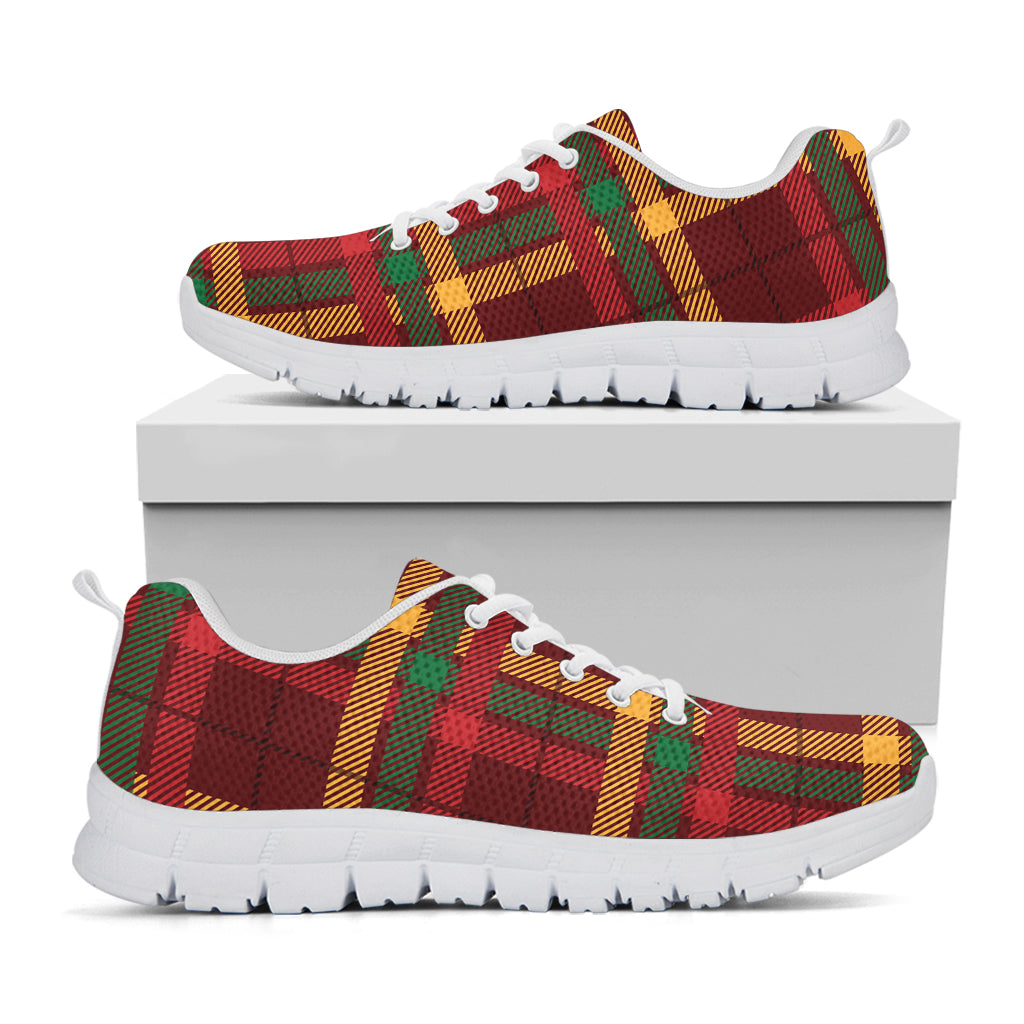 Red Green And Yellow Stewart Print White Sneakers