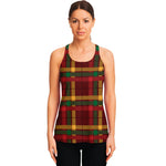 Red Green And Yellow Stewart Print Women's Racerback Tank Top