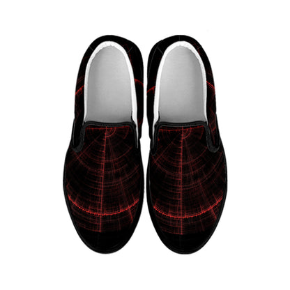 Red Gun Sight Print Black Slip On Shoes