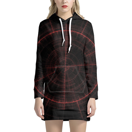 Red Gun Sight Print Pullover Hoodie Dress