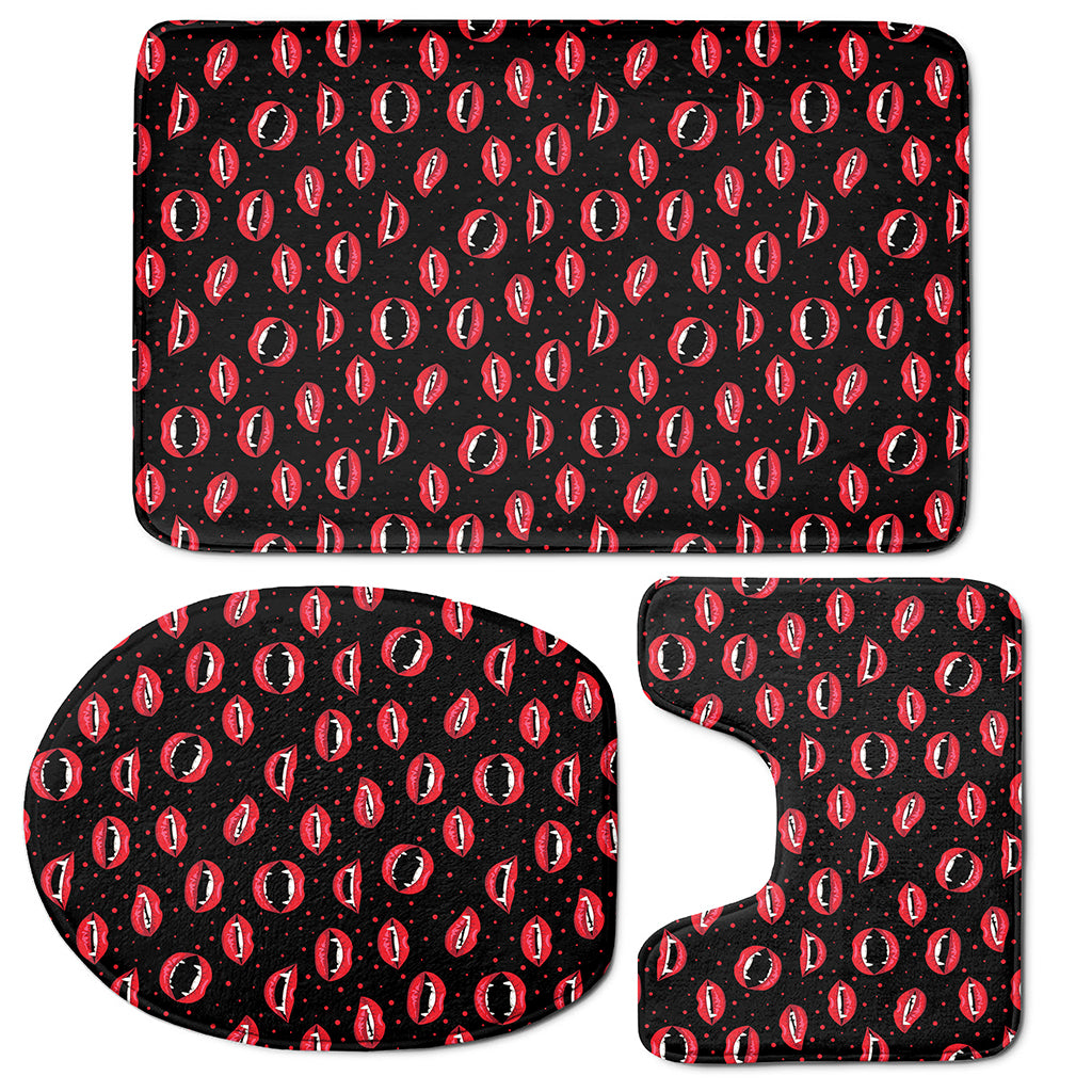 Red Halloween Vampire Lips Pattern Print 3 Piece Bath Mat Set