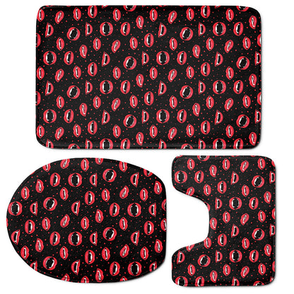 Red Halloween Vampire Lips Pattern Print 3 Piece Bath Mat Set