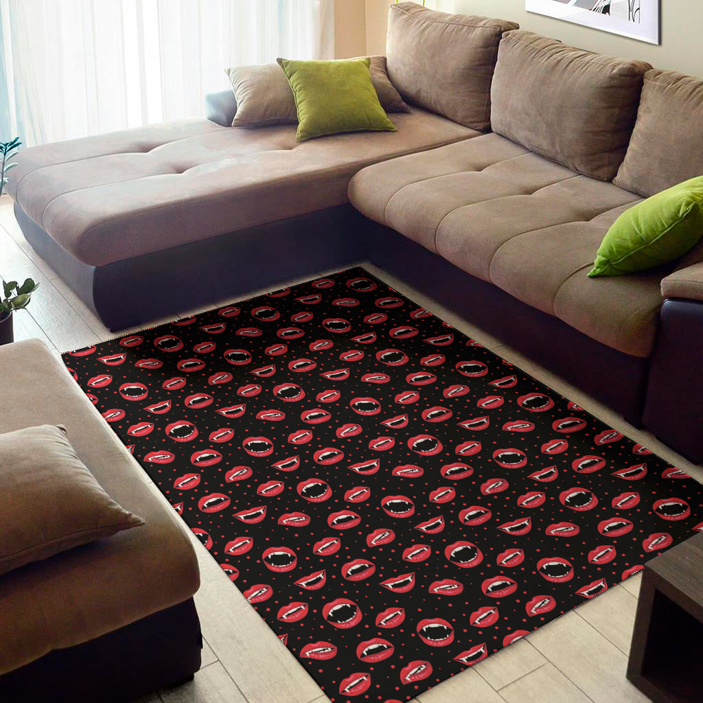 Red Halloween Vampire Lips Pattern Print Area Rug