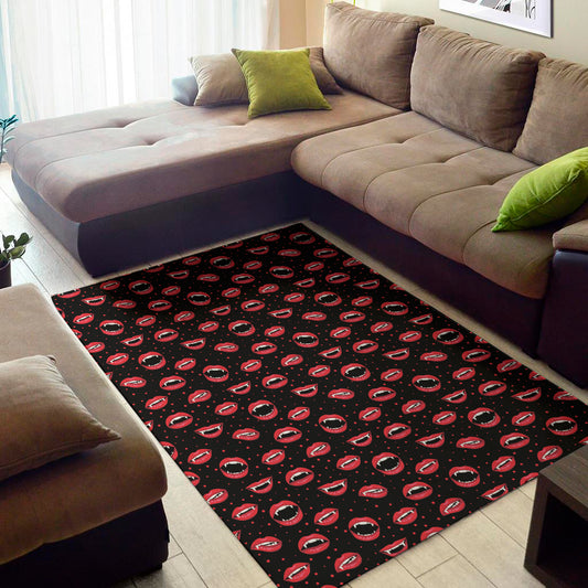 Red Halloween Vampire Lips Pattern Print Area Rug