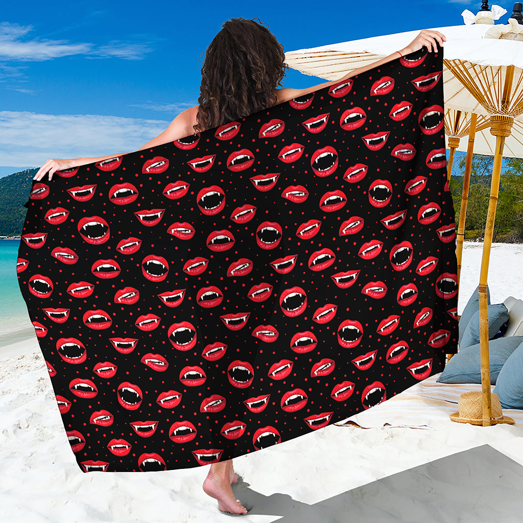Red Halloween Vampire Lips Pattern Print Beach Sarong Wrap
