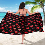 Red Halloween Vampire Lips Pattern Print Beach Sarong Wrap