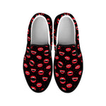 Red Halloween Vampire Lips Pattern Print Black Slip On Shoes