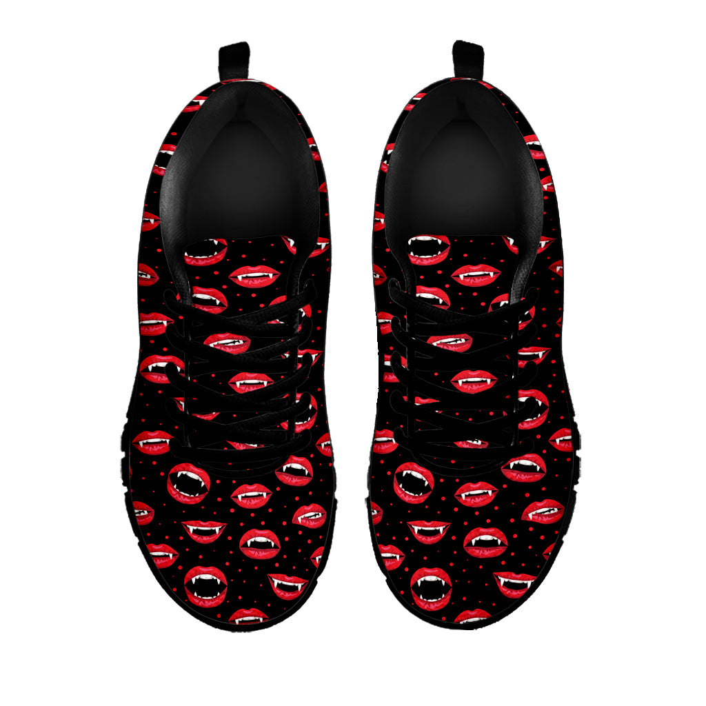 Red Halloween Vampire Lips Pattern Print Black Sneakers