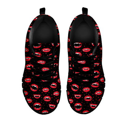 Red Halloween Vampire Lips Pattern Print Black Sneakers