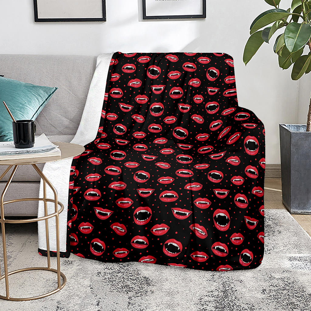 Red Halloween Vampire Lips Pattern Print Blanket