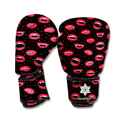 Red Halloween Vampire Lips Pattern Print Boxing Gloves