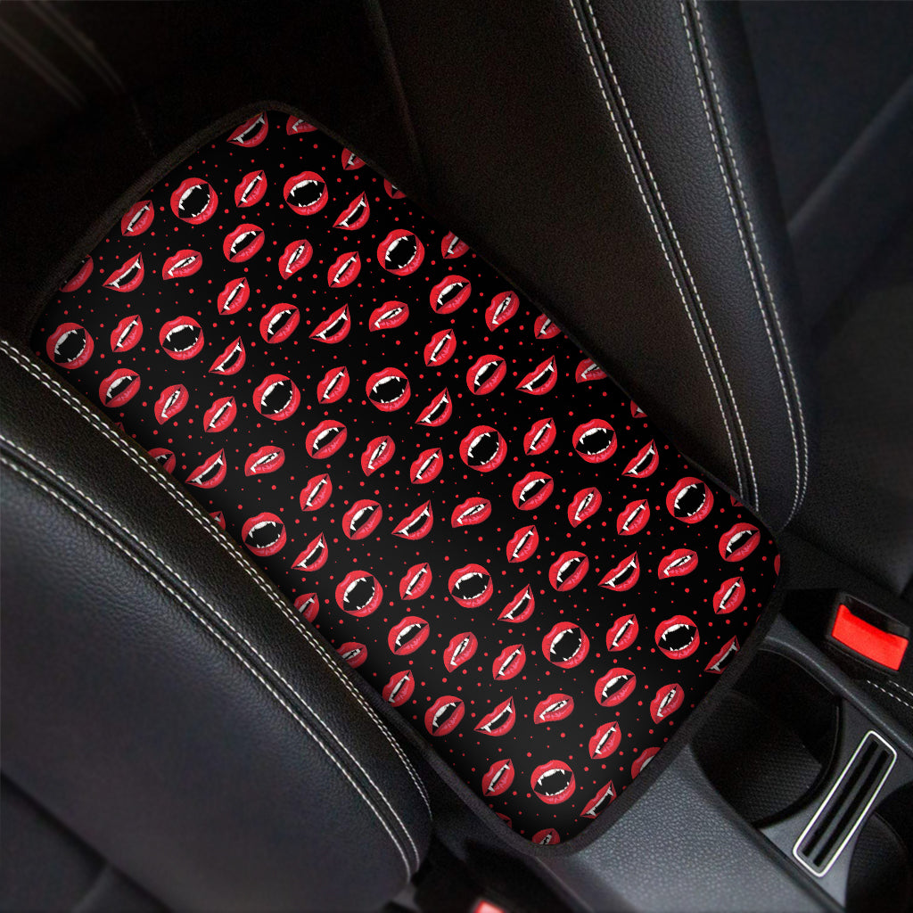 Red Halloween Vampire Lips Pattern Print Car Center Console Cover
