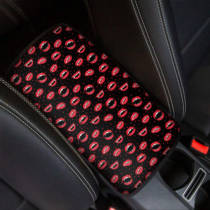 Red Halloween Vampire Lips Pattern Print Car Center Console Cover