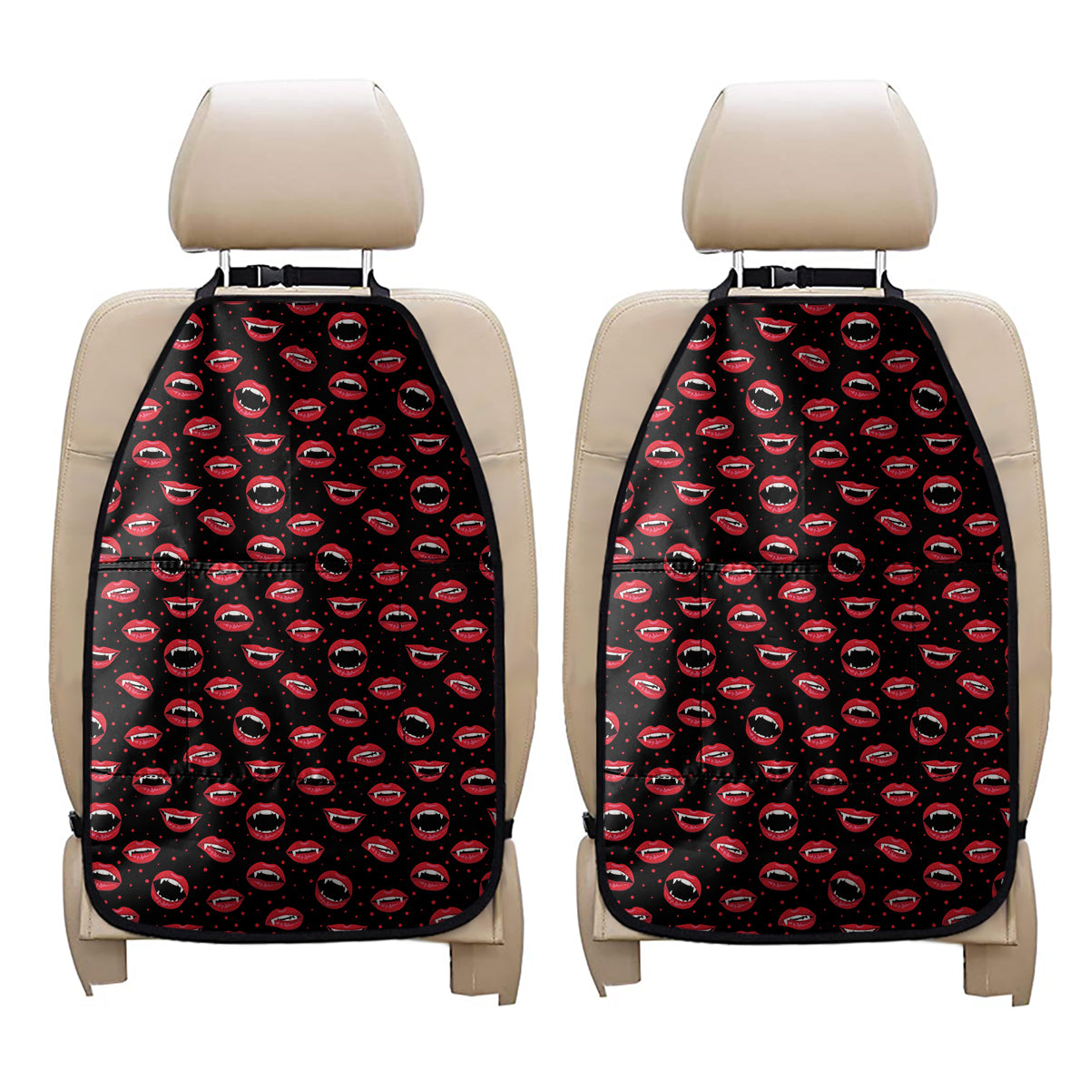 Red Halloween Vampire Lips Pattern Print Car Seat Organizers