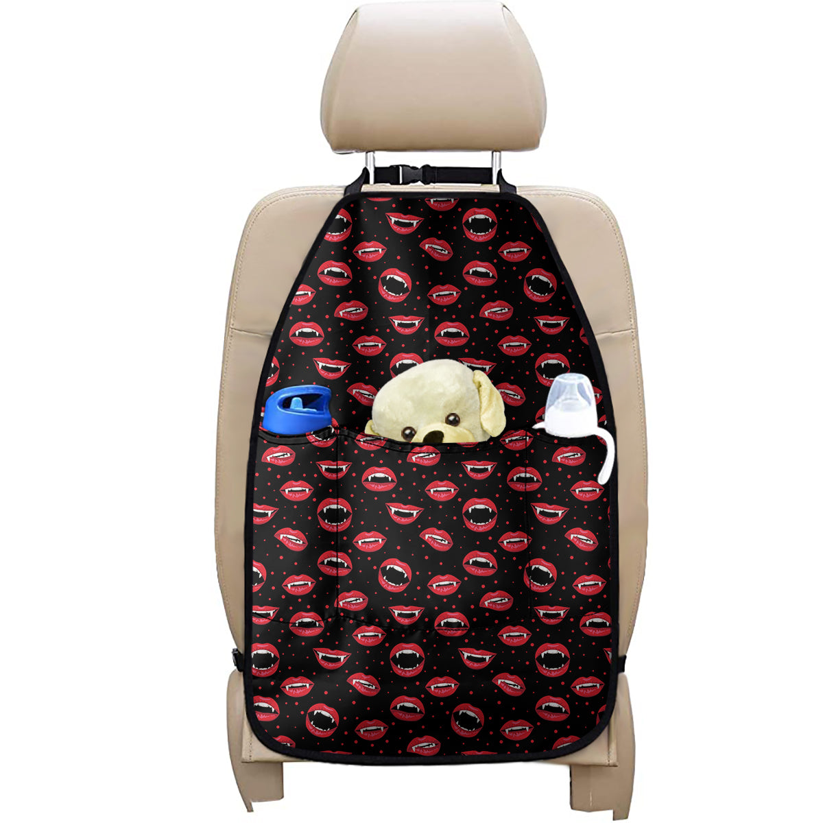 Red Halloween Vampire Lips Pattern Print Car Seat Organizers