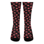 Red Halloween Vampire Lips Pattern Print Crew Socks
