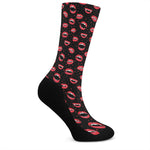 Red Halloween Vampire Lips Pattern Print Crew Socks