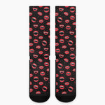 Red Halloween Vampire Lips Pattern Print Crew Socks